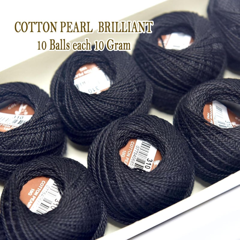 colored bird Double Mercerized Egyptian Long Staple Cotton Pearl Thread Ball 10 Grams Rainbow Color Embroidery Thread 10 Balls per Box for Crochet Hardanger Cross Stitch Hand Embroidery,Black - Image 4